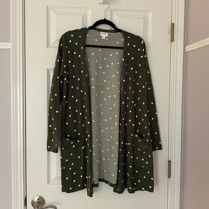 Olive Green and white polka dot cardigan